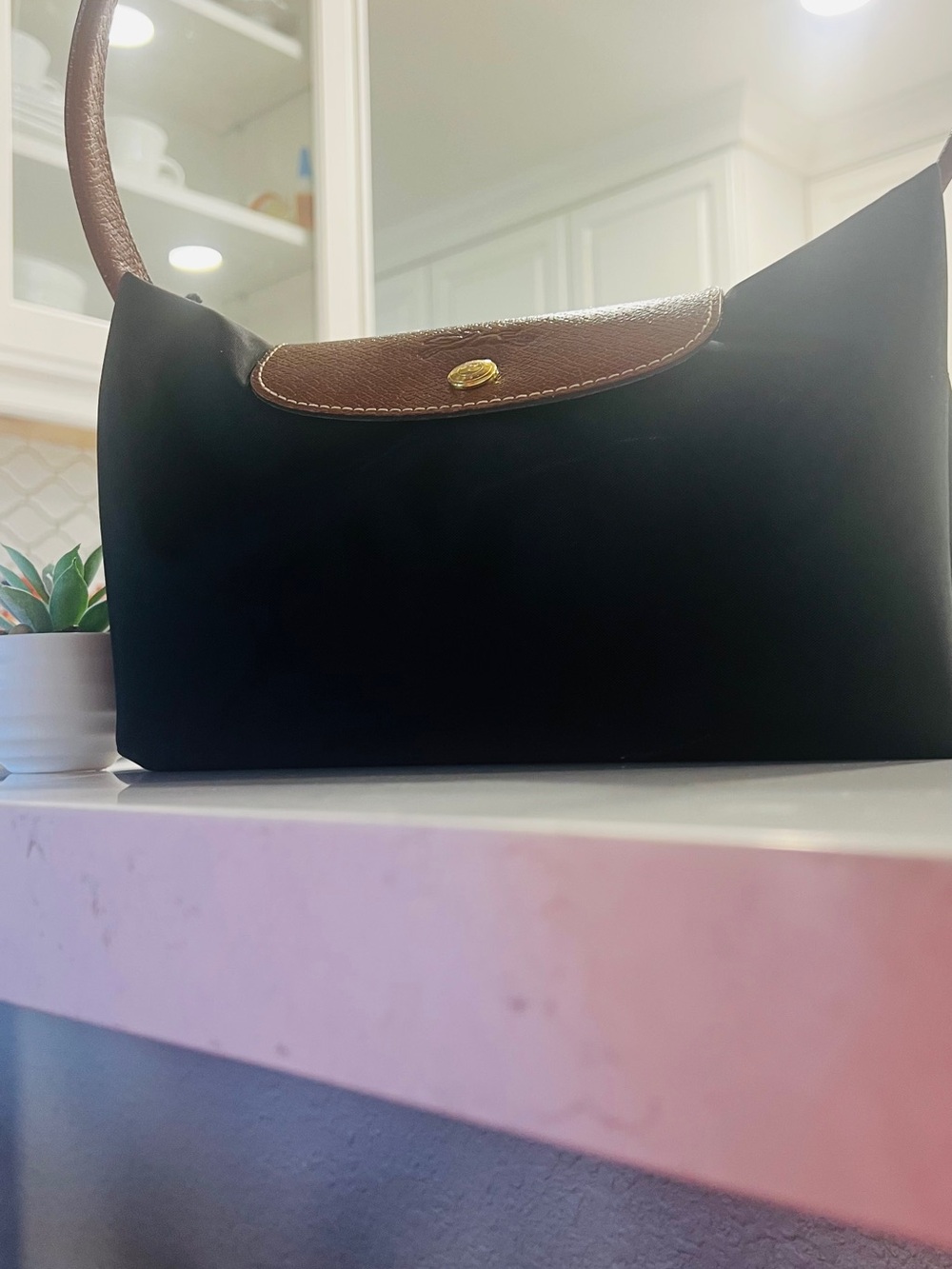 Longchamp Le Pliage
Large Nylon Tote Bag - Black with Brown Leather Handles